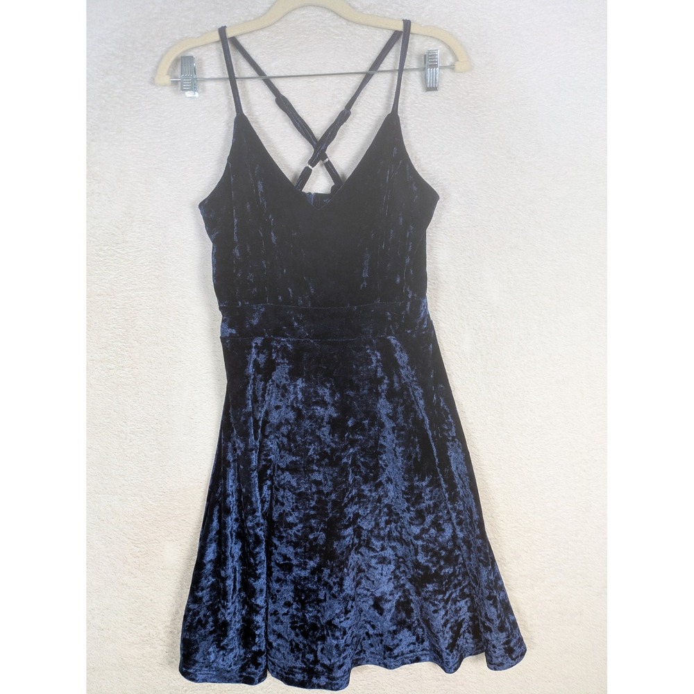 SHEIN Skater Dress Women's Size S Royal Blue Crushed Velvet Strappy Back